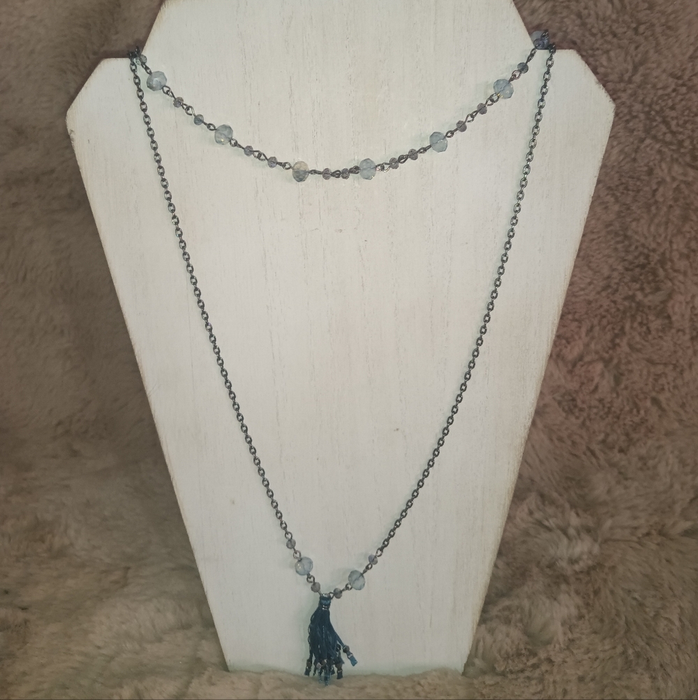 INC International Concepts Black Necklace with Light Blue Accents N0203
